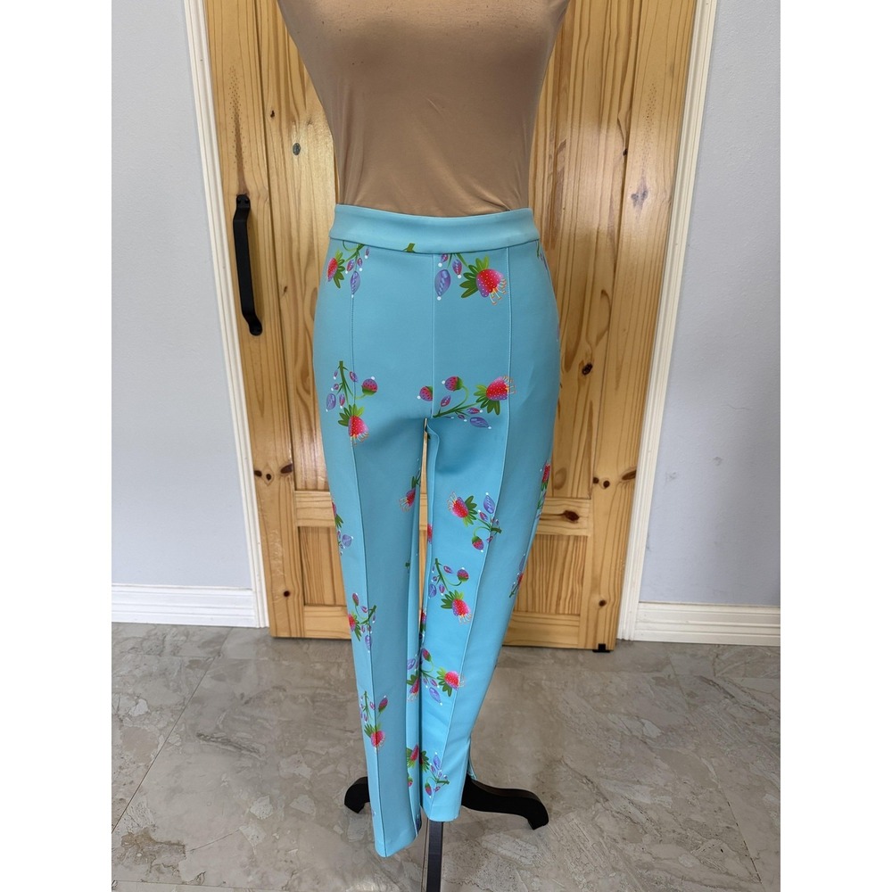 Cynthia Rowley Pants Womens 2 Blue Floral Slim Ankle Zip Stretch High Waist
